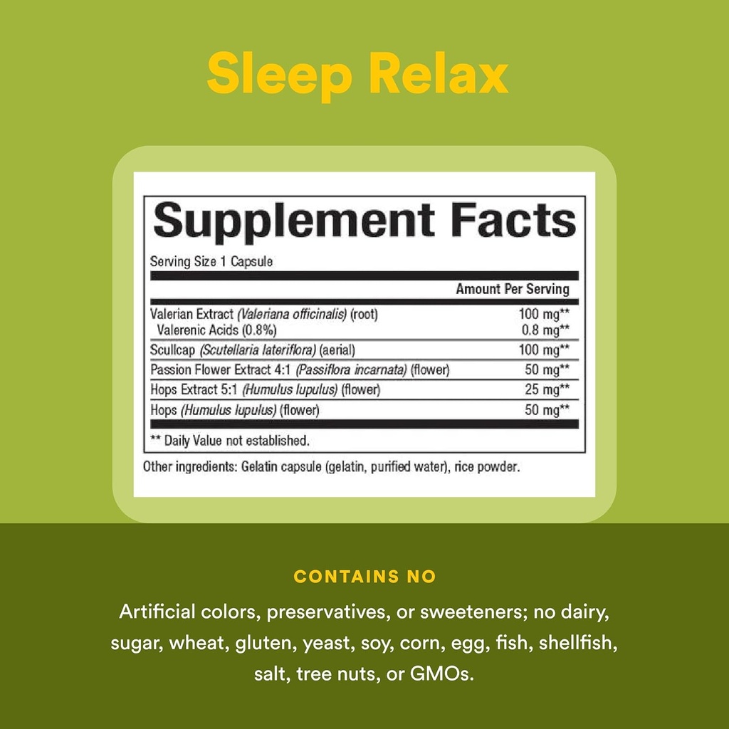 Herbal Factors Sleep Relax Formula by Natural Factors, Natural Sleep Aid with Valerian Root, Passion Flower and Skullcap, Non-GMO, 90 capsules (90 servings) 5