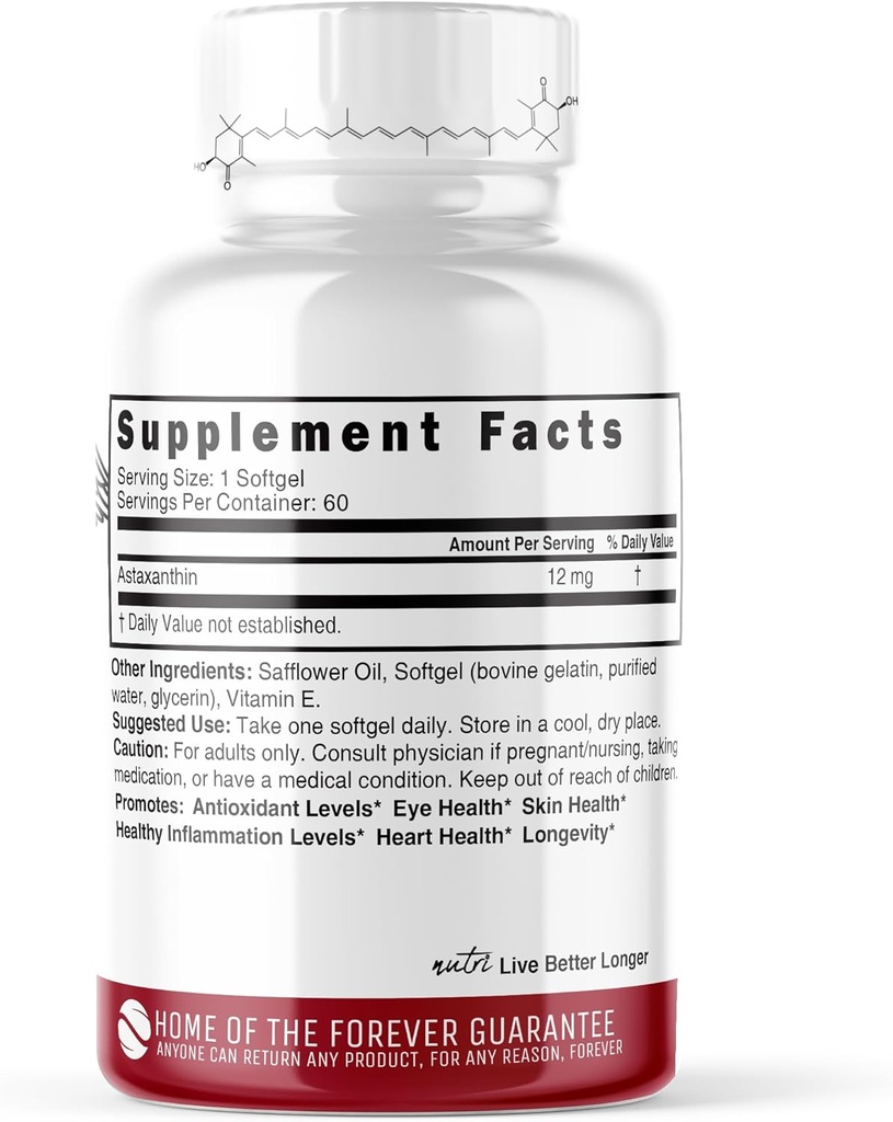 Nature's Fusions Nutri Astaxanthin 12mg Max Strength - Premium Supplements Grown in Hawaii - Powerful Antioxidant, Promotes Heart and Eye Health - 60 Softgels for Fast Absorption 3