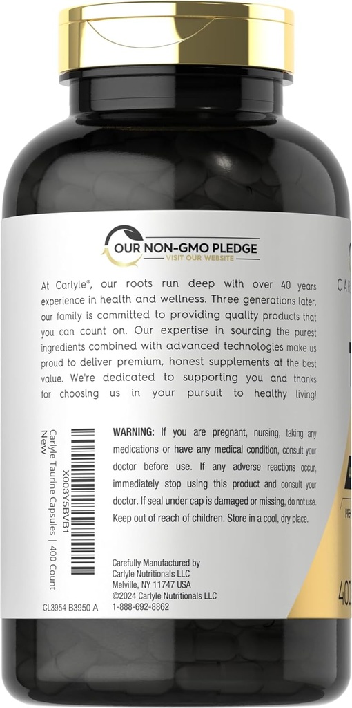 Carlyle Taurine 1000mg Capsules | 400 Count | Free Form | Non GMO, Gluten Free Supplement 4