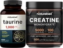 NatureBell Creatine Monohydrate Powder & Taurine Capsules 1,000mg Per Serving Bundle Pack | High Absorption Micronized Creatine | Essential Amino Acids Supplement 2
