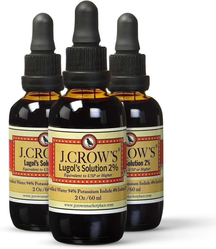 J.CROW'S® Lugol's Solution of Iodine 2% 2 oz (3 Bottles) – Premium Iodine & Potassium Iodide Liquid, Gluten &, Alcohol-Free Natural Brine Extract, No Expiration 2