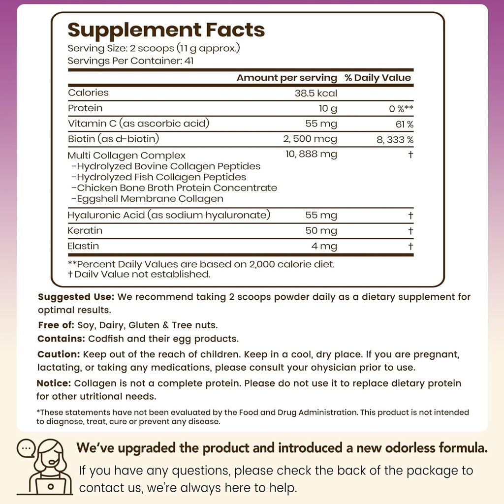 VEV Multi Collagen Peptides Powder, 16 oz (41 Servings) – Type I, II, III, V, X, Hydrolyzed Collagen, Hyaluronic Acid Power, Biotin, Vitamin C, Supports Skin, Unflavored, Dissolves Easily 3