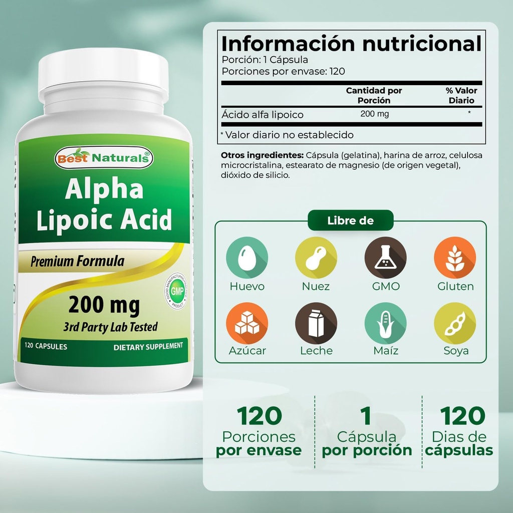 Best Naturals Alpha Lipoic Acid 200 Mg 120 Capsules 3