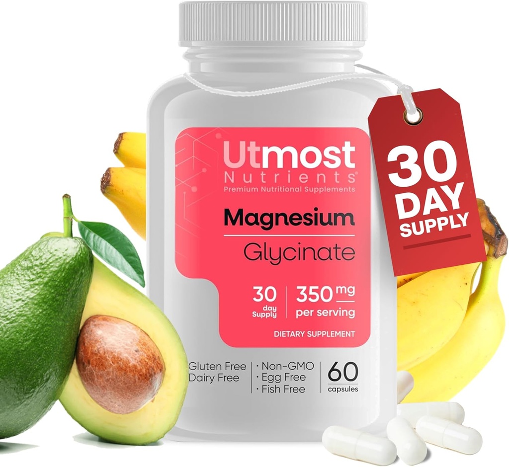 Magnesium Glycinate Supplement - Just 1 Capsule=175 MG of Absorbable Magnesium (350 MG in 2 Capsules) Non-GMO, Gluten-Free, Major-Allergen Free-Promotes Nighttime Calm & Muscle Wellness (60 Capsules) 2