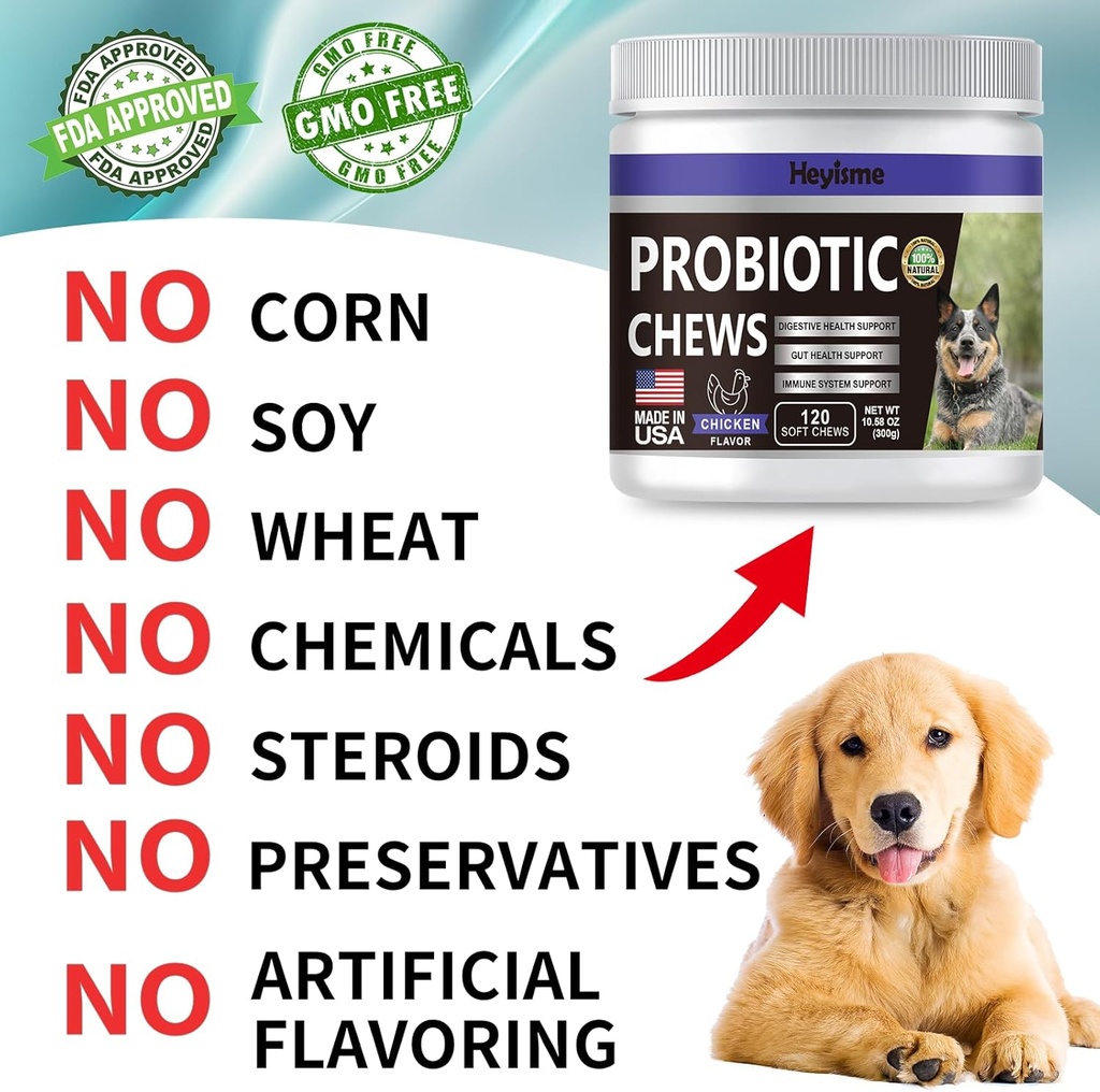 Probiotics for Dogs, Improve Yeast Balance, Itchy Skin Itchy Ears, Gut Health, Allergies, Immunity, Dog Probiotics and Digestive Enzymes with Prebiotics - Reduce Diarrhea (Chicken, 120 Chews) 6