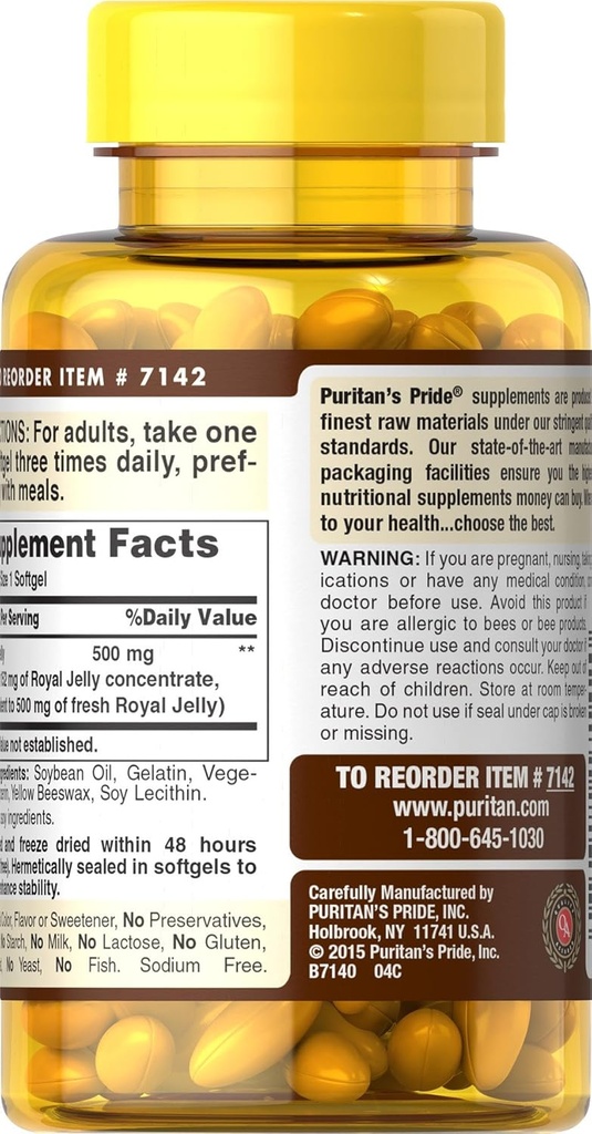 Puritan's Pride Royal Jelly 500 mg 120 Softgels 3