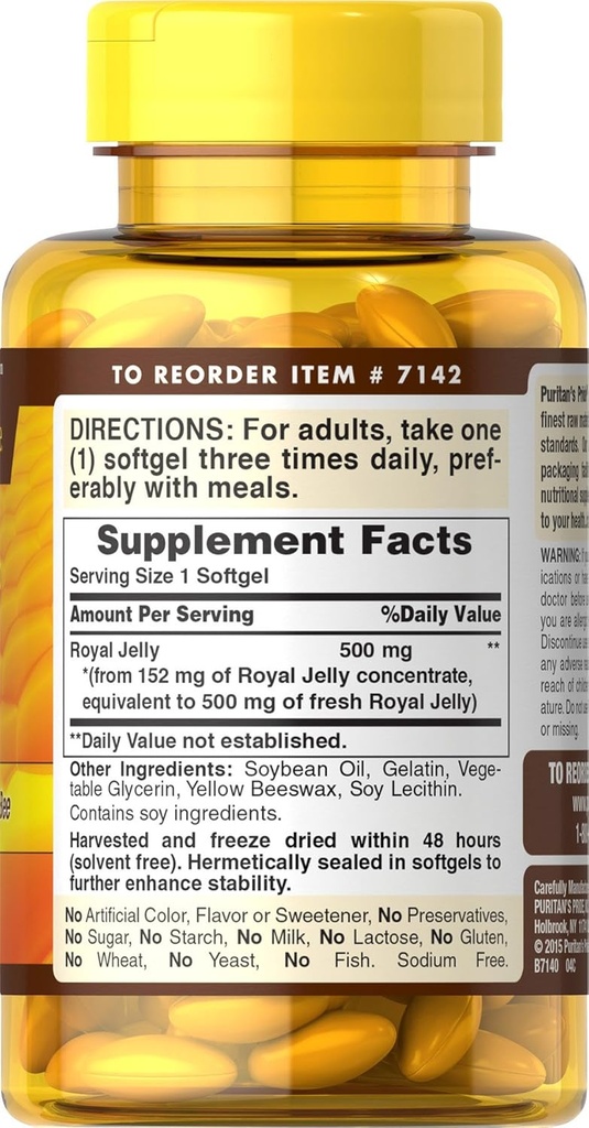 Puritan's Pride Royal Jelly 500 mg 120 Softgels 4