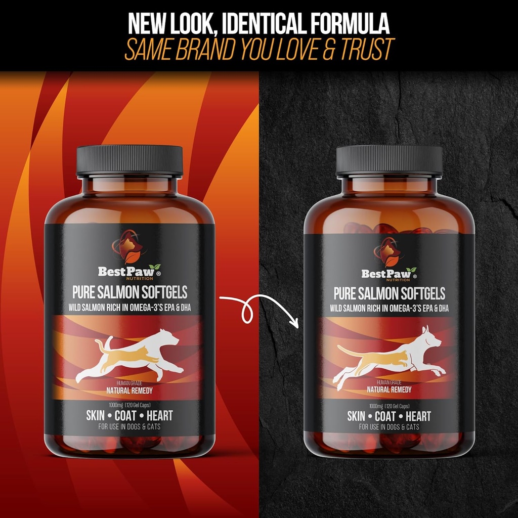 Best Paw Nutrition Pure Wild Alaskan Salmon Oil for Dogs & Cats Allergy, Dry Itchy Skin, Hotspots, & Joint Pain Relief 1000mg Softgels 3