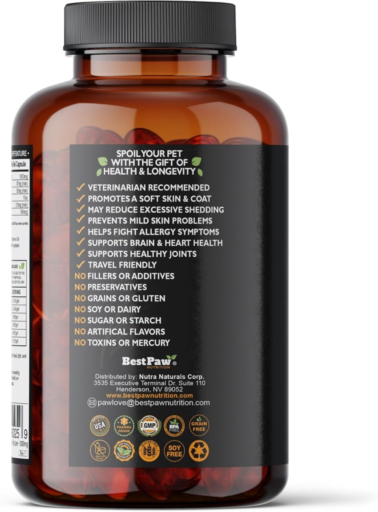 Best Paw Nutrition Pure Wild Alaskan Salmon Oil for Dogs & Cats Allergy, Dry Itchy Skin, Hotspots, & Joint Pain Relief 1000mg Softgels 4