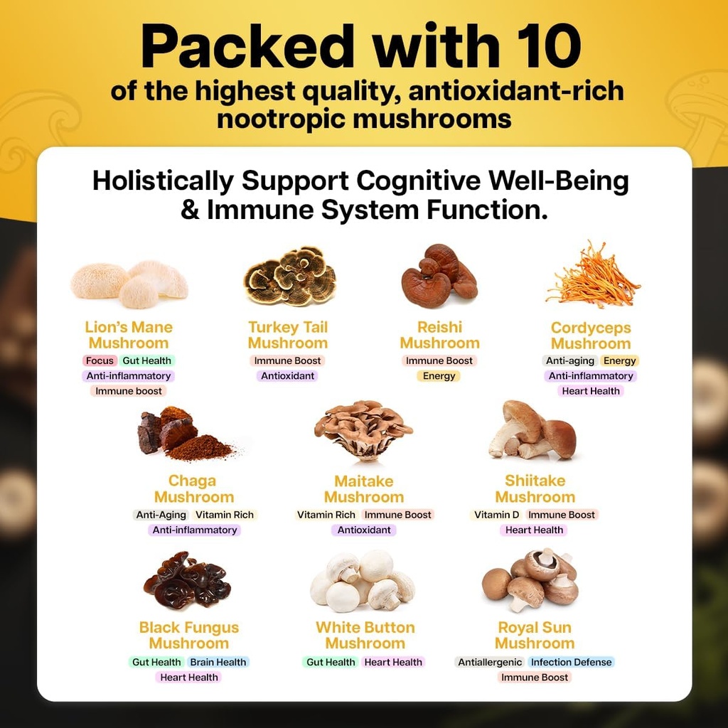 Nutriana Mushroom Gummies Supplement - Focus Gummies with Lions Mane, Shiitake, Turkey Tail, Chaga & Cordyceps - Brain Supplements for Memory and Focus - 60 Immune Support Gummies 5