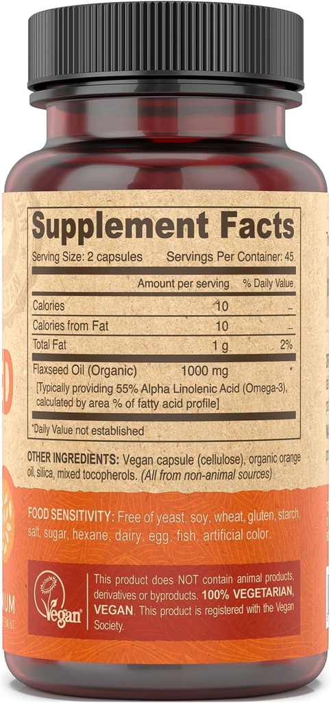 Deva Vegan Omega-3 Flaxseed Oil Supplement - 1000 MG Per Serving - Cold-Pressed & Unrefined - Fish Oil Alternative - with Omega-3 ALA - 90 Capsules, 12-Pack 4