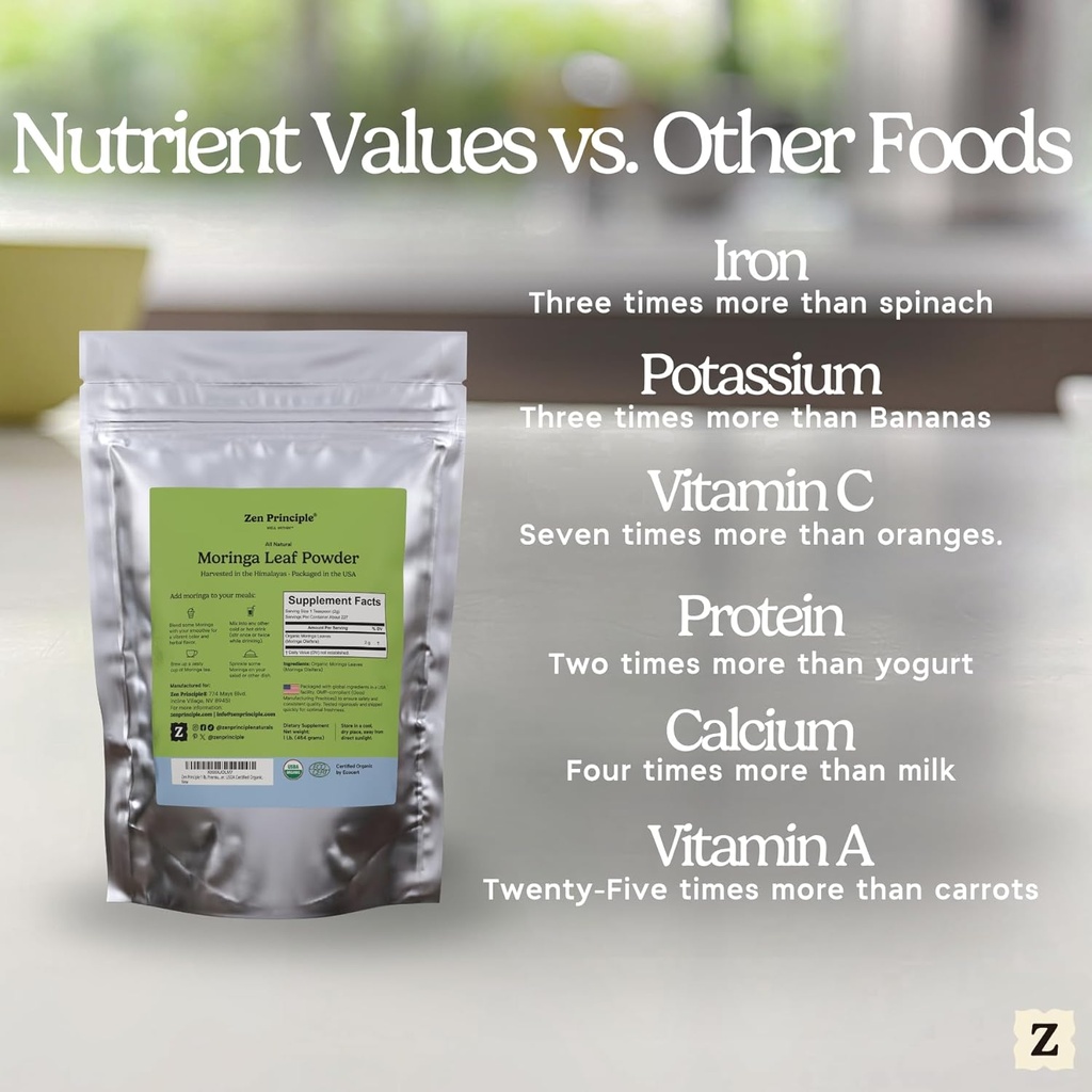Zen Principle 1 lb. Premium Organic Moringa Oleifera Leaf Powder. USDA Certified Organic. 6