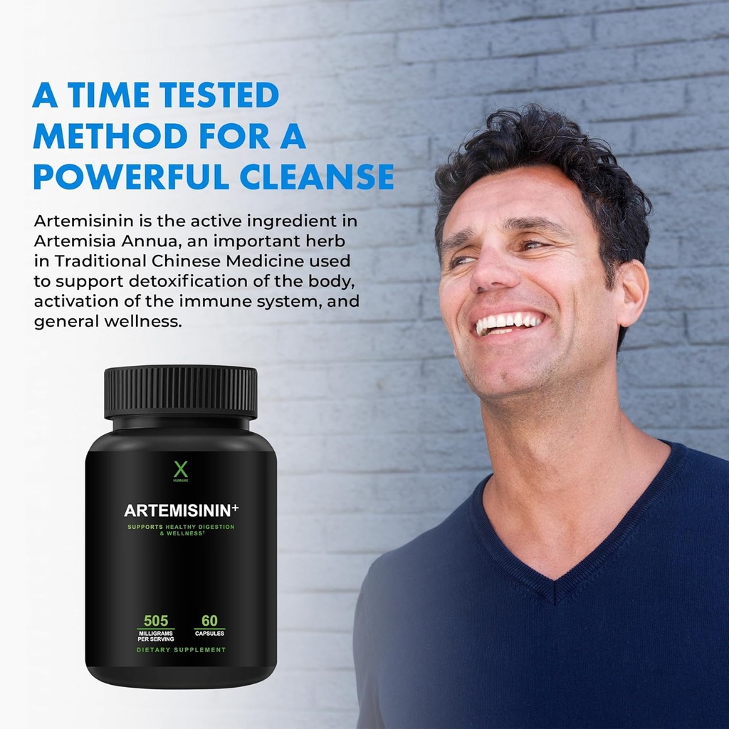 HUMANX Artemisinin 505mg with Bioperine for Greater Absorption - Supports Healthy Aging, Digestion, and Immunity - USA Third Party Tested - Vegan, Non-GMO - Artemisia Annua - Sweet Wormwood Extract 5