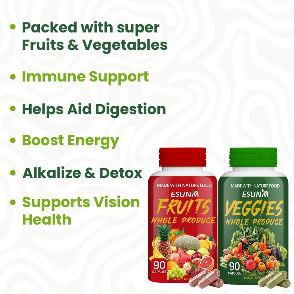 Fruits and Veggies Supplement - 90 Fruit and 90 Veggie Capsules - Supports Energy Levels, High Lycopene, Vitamins & Minerals - 90 Count (Pack of 2) 4