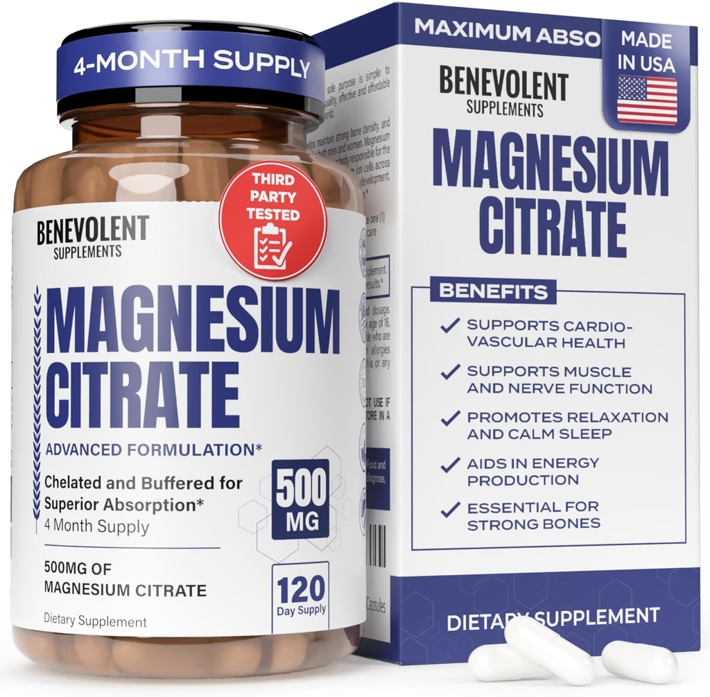 Premium Magnesium Citrate 500mg Capsules (Citrato de Magnesio) High Absorption Formula Chelated Buffered Citrate to Support Digestion, Bone, Sleep & Muscle Health - 120 Capsules 2