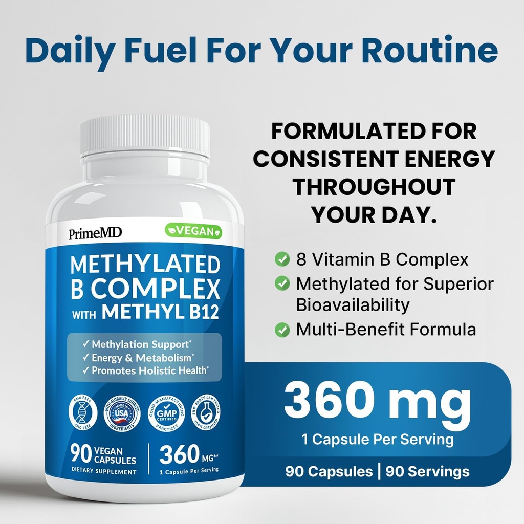 Methylated B Complex with Methylfolate and B12 Methylcobalamin 1000 mcg - Methylated Multivitamin for Energy, Brain Function, and Wellness - Vitamin B Complex for Men & Women (180 Servings, Pack of 2) 3