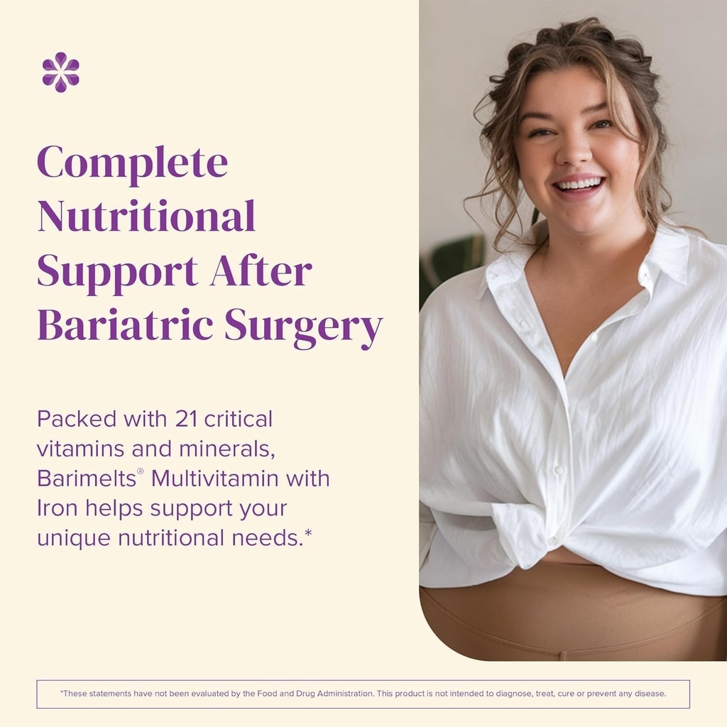 BariMelts Bariatric Multivitamin with Iron - 1 Month Supply (60 Fast-Dissolving Tablets) - Sugar-Free - Post-Op Bariatric Vitamins - Natural Blueberry Flavor 4