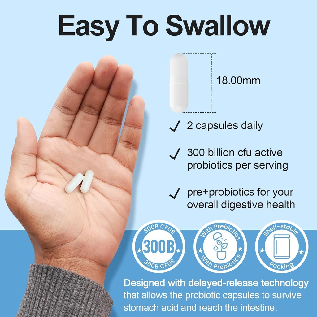 Probiotic 300 Billion CFU - 12 Strains with Organic Prebiotics for Digestive & Gut, Immune, Bloating Health - Probiotics for Women and Men - Daily Dairy Free, Shelf Stable - 60 Counts 6