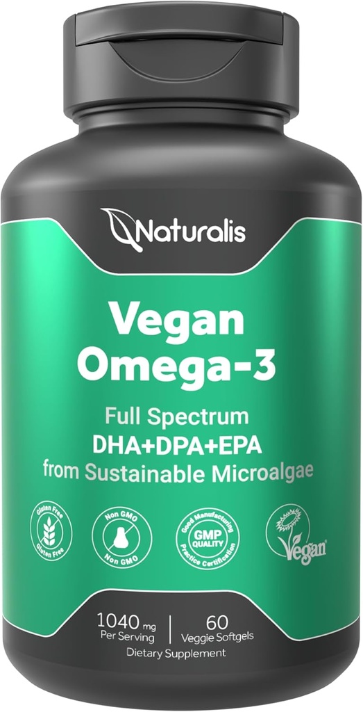 Naturalis Vegan Omega 3 DHA, EPA & DPA from Algae | Vegan Society Certified, Sustainably Sourced, True Full Spectrum | 60 Veggie Softgels (Carrageenan Free) 2