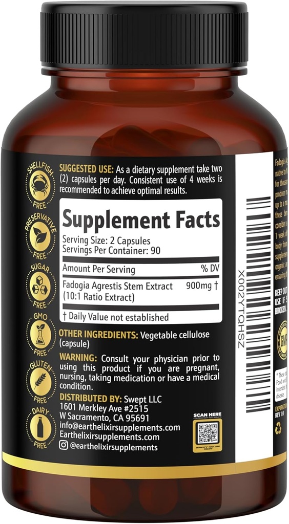 Earth Elixir Fadogia Agrestis Supplement 900mg (180 Capsules) - Made in USA - 3 Month Supply - 3rd Party Tested - Fadogia Agrestis Extract -Max Purity – 100% Pure – Fadogia Agrestis Capsules 3