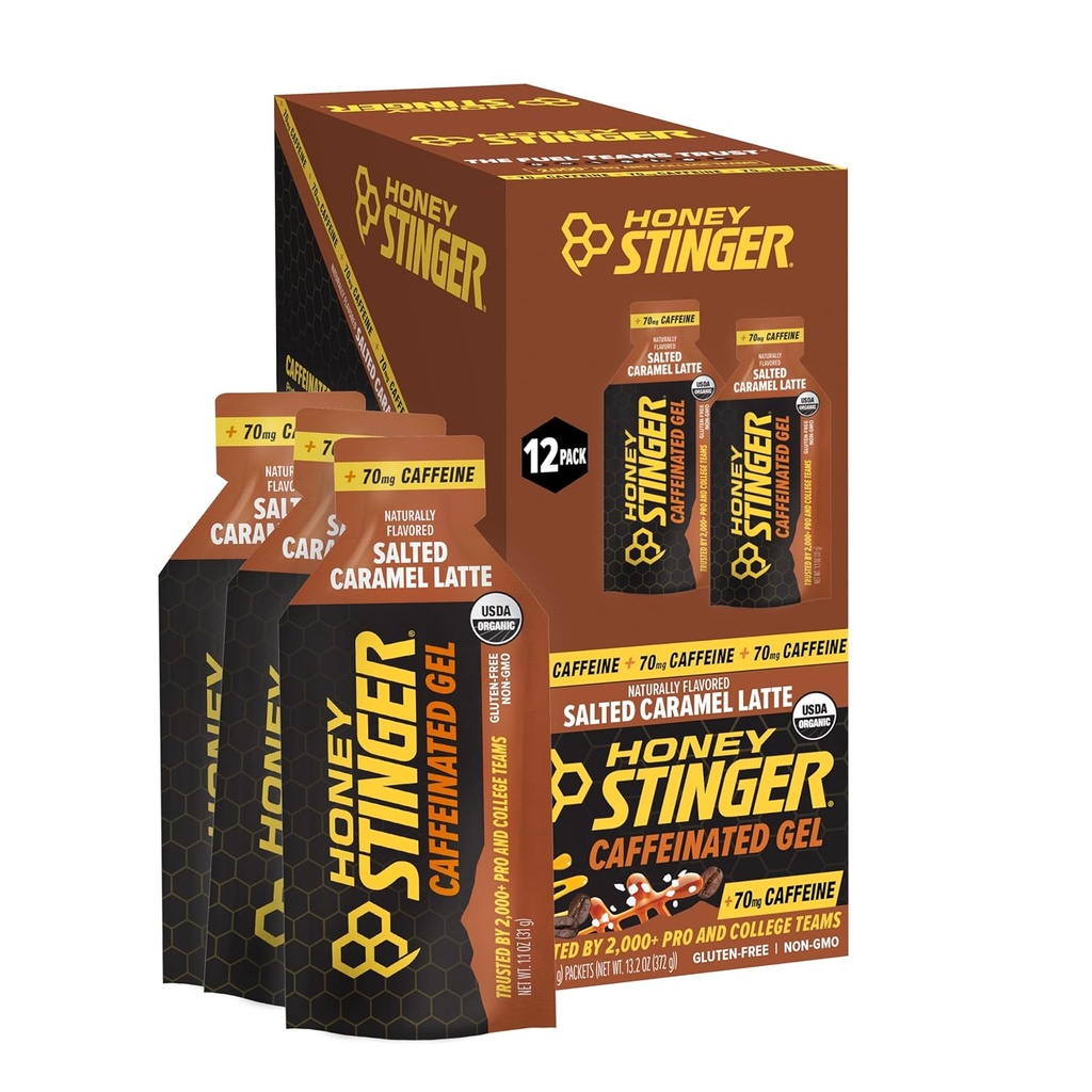 Honey Stinger Organic Salted Caramel Energy Gel, Caffeinated & Gluten Free, for Exercise, Running and Performance, Sports Nutrition for Home & Gym, Pre and Mid Workout, 12 Pack, 13.2 Ounce 2