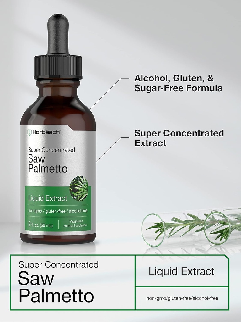 Horbäach Saw Palmetto Extract Liquid Drops | 2 Fl Oz | Alcohol Free Tincture | Vegetarian, Non-GMO, and Gluten Free Supplement 4