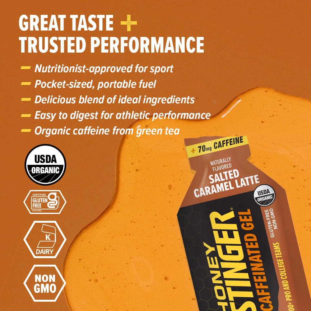 Honey Stinger Organic Salted Caramel Energy Gel, Caffeinated & Gluten Free, for Exercise, Running and Performance, Sports Nutrition for Home & Gym, Pre and Mid Workout, 12 Pack, 13.2 Ounce 4