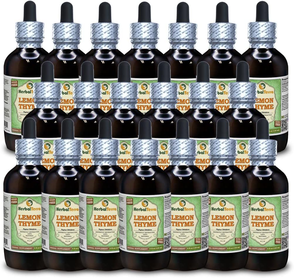 Lemon Thyme (Thymus x Citriodorus) Glycerite, Organic Dried Herb Alcohol-Free Liquid Extract (Brand Name: HerbalTerra, Proudly Made in USA) 20x4 fl.oz (20x120 ml) 2