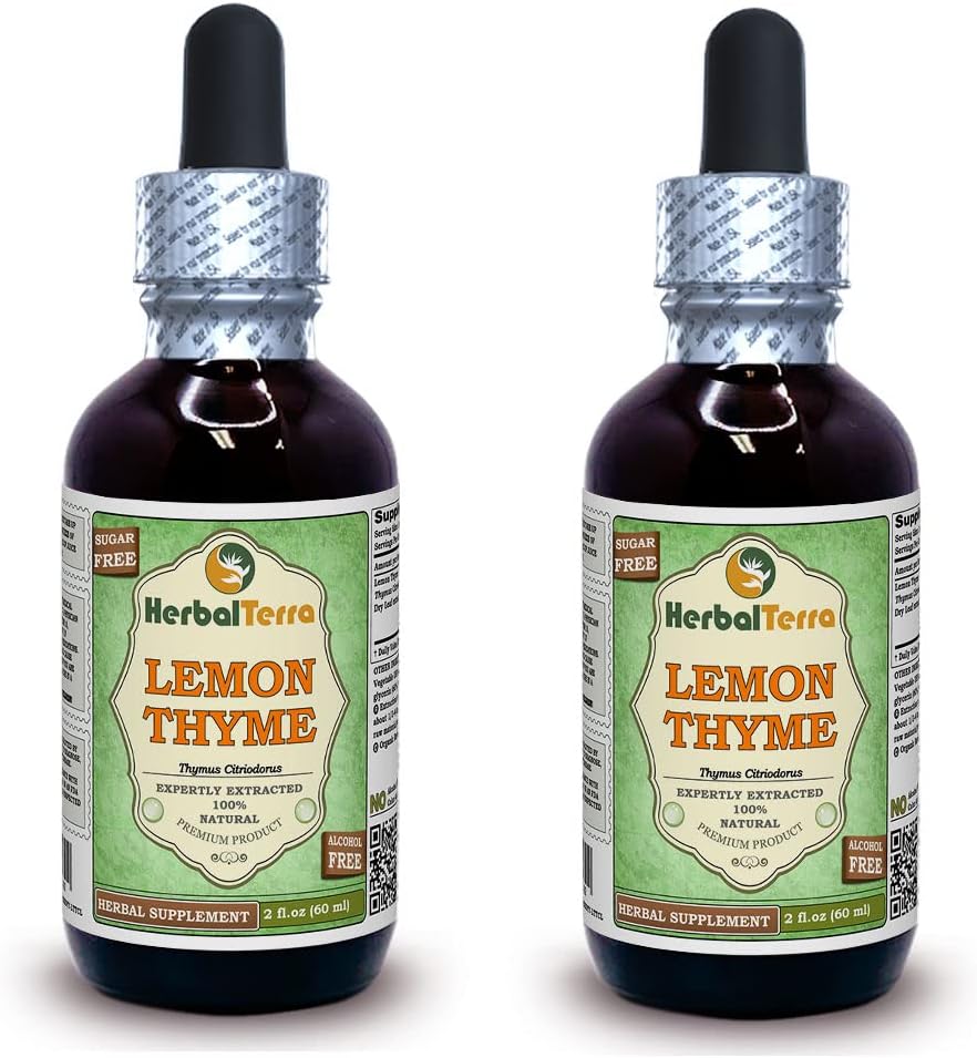 Lemon Thyme (Thymus x Citriodorus) Glycerite, Organic Dried Herb Alcohol-Free Liquid Extract (Brand Name: HerbalTerra, Proudly Made in USA) 20x4 fl.oz (20x120 ml) 5