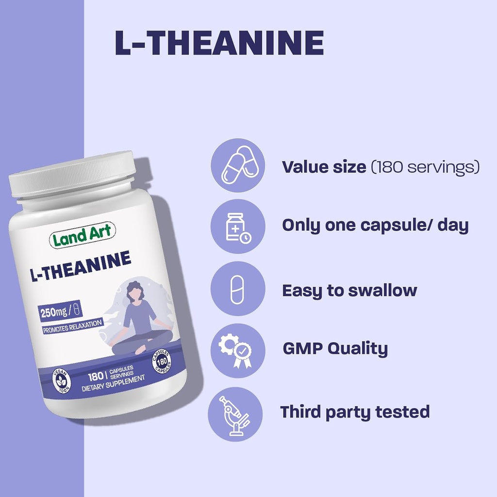 L-Theanine 250mg 180 Vcaps - Bonus Size - 180 Servings - HIGH Potency - Promotes Relaxation - Vegan 3