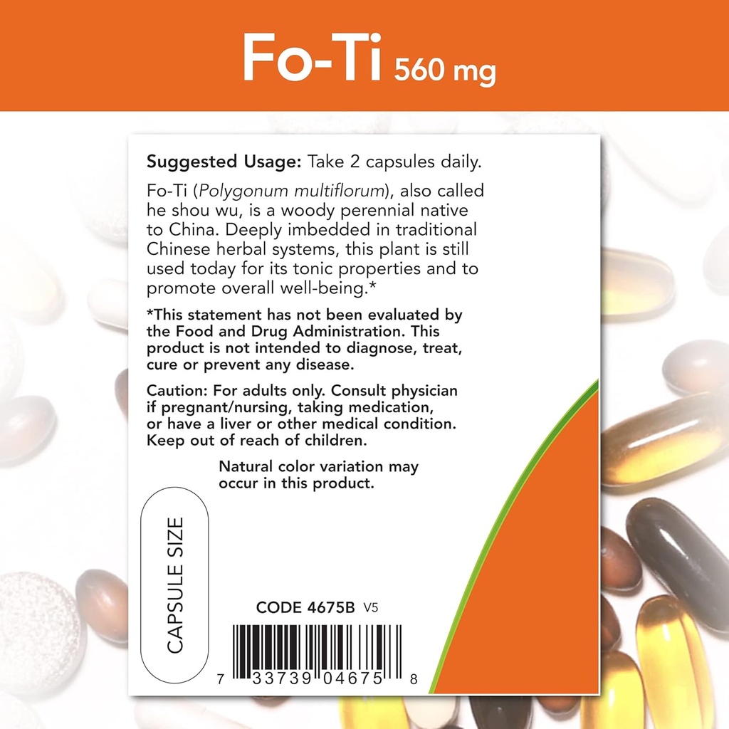 NOW Fo-Ti, Ho Shou Wu, 560mg, 100 Veg Capsules (Pack of 3) 4