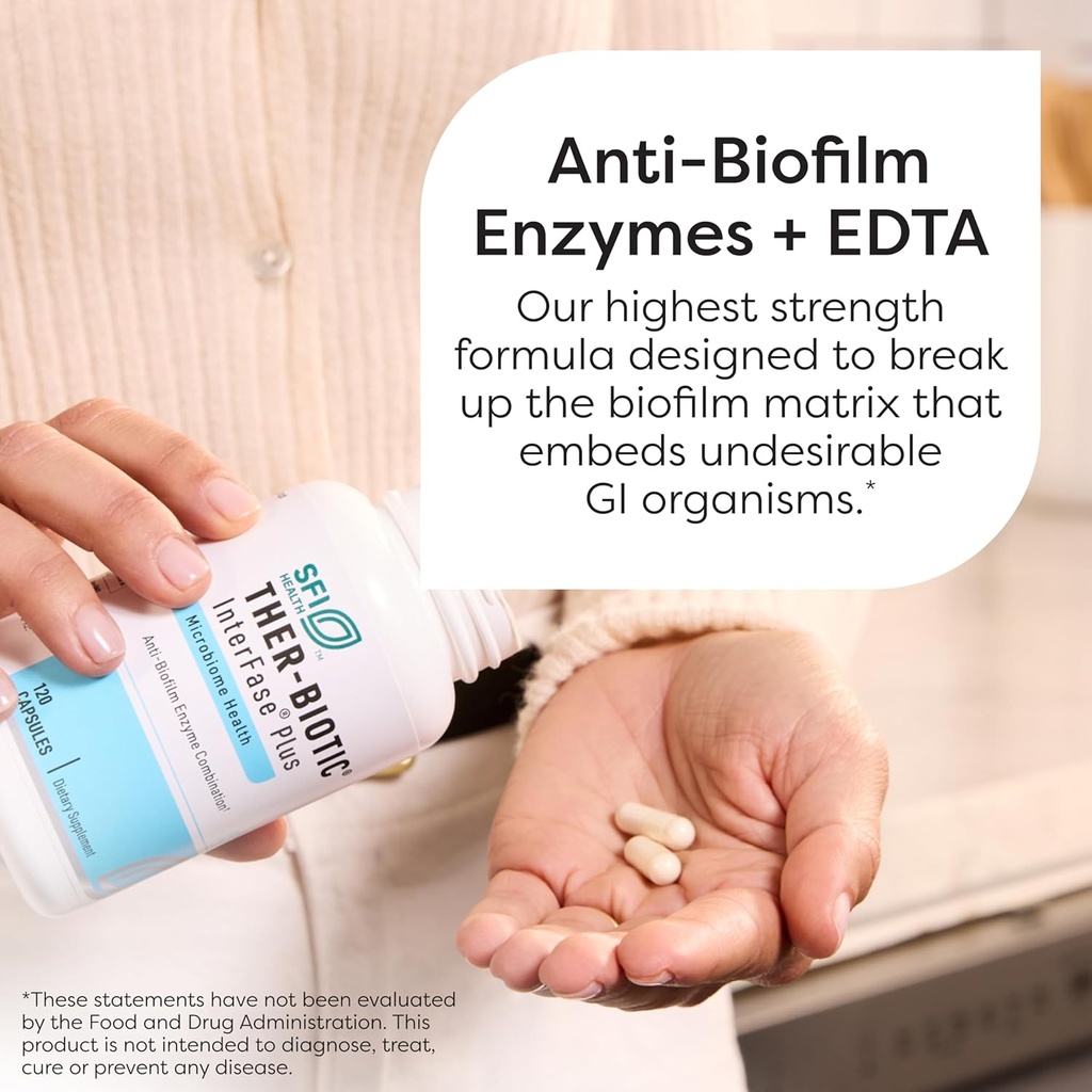 Klaire Labs SFI Health Interfase Plus - Enzyme Combination to Disrupt Biofilm Matrix + EDTA - Gastrointestinal System, Gut Flora, Biofilm & Detox Support (60 Capsules) 3