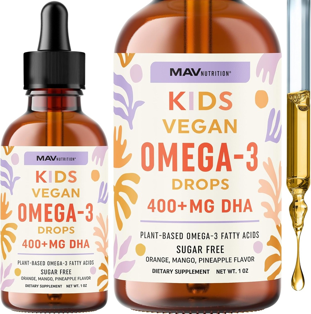Vegan Omega 3 Liquid Drops for Kids with Algae Oil & Vegan DHA | Fruit Flavor | Immune, Eye, and Brain Support for Children Age 2+ | Omega 3 | Non-GMO, Third-Party Tested | 1 Fl Oz, 30 Servings 2