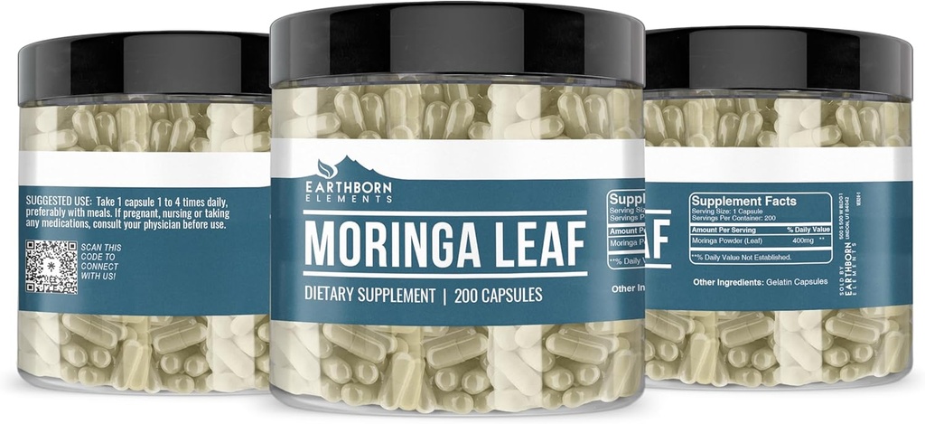 Earthborn Elements Moringa 200 Capsules, Pure & Undiluted, No Additives 5