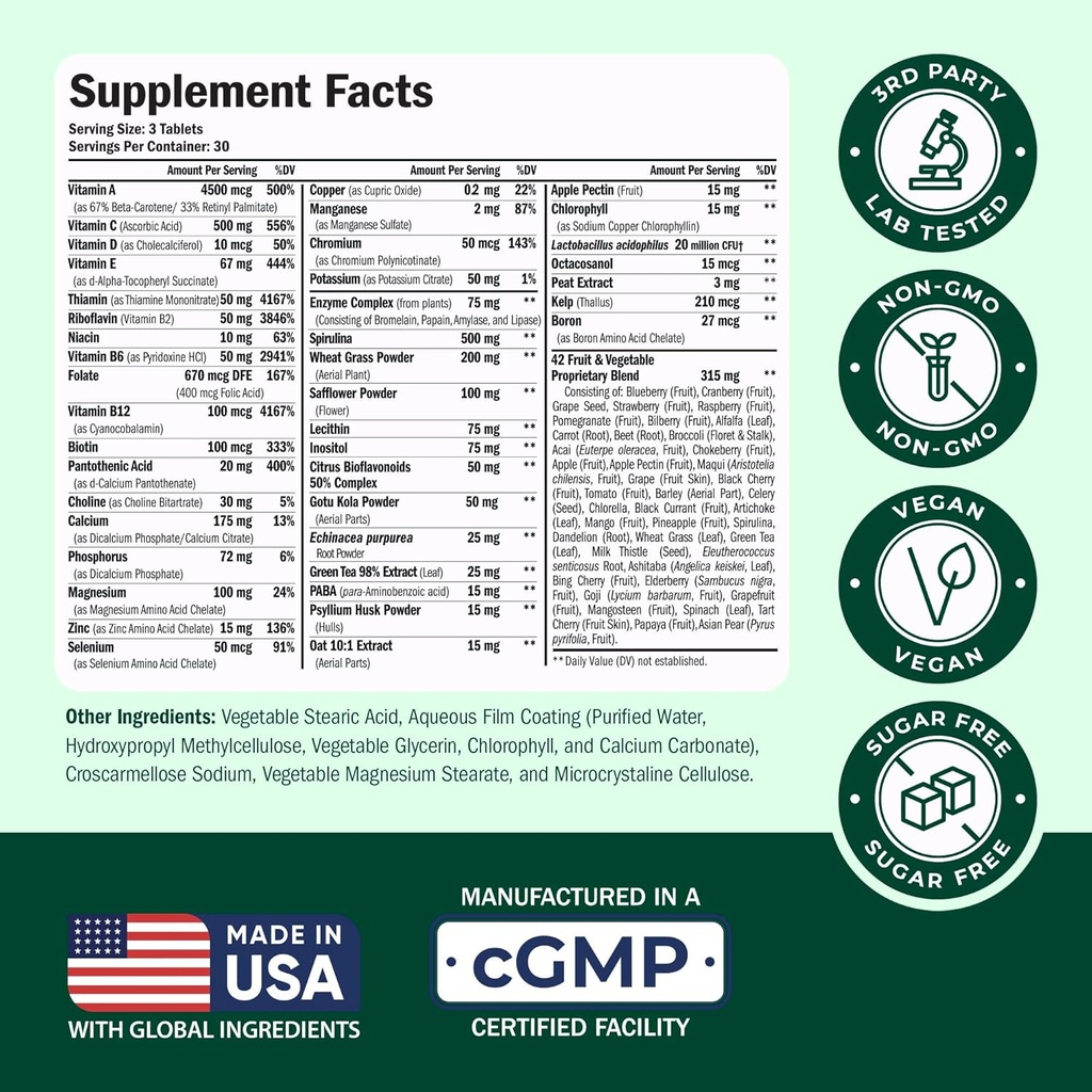 Vegan Multivitamin for Women & Men - Essential Multivitamins & Multiminerals 90 Tablets with Vitamin B12, A, D, C, Zinc, Magnesium & More for Total Body Wellness - 23 Key Nutrients & Vitamins 4