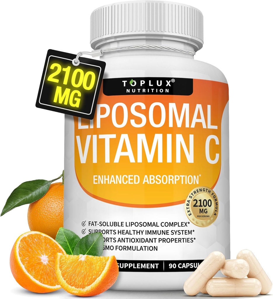 Liposomal Vitamin C 2100mg High Absorption Fat Soluble VIT C - Immune Support Collagen Booster Immunity Defense & Powerful Antioxidant, MCT Oil & Sunflower Lecithin, Acsorbic Acid, Vegan Non-GMO 2