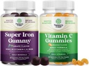 Bundle of Delicious Iron Gummies for Women and Men - Iron Supplement for Women and Men with Vitamin C for Higher Absorption and Chewable Vitamin C Gummies for Adults - Halal Vitamin C Immune Support 2