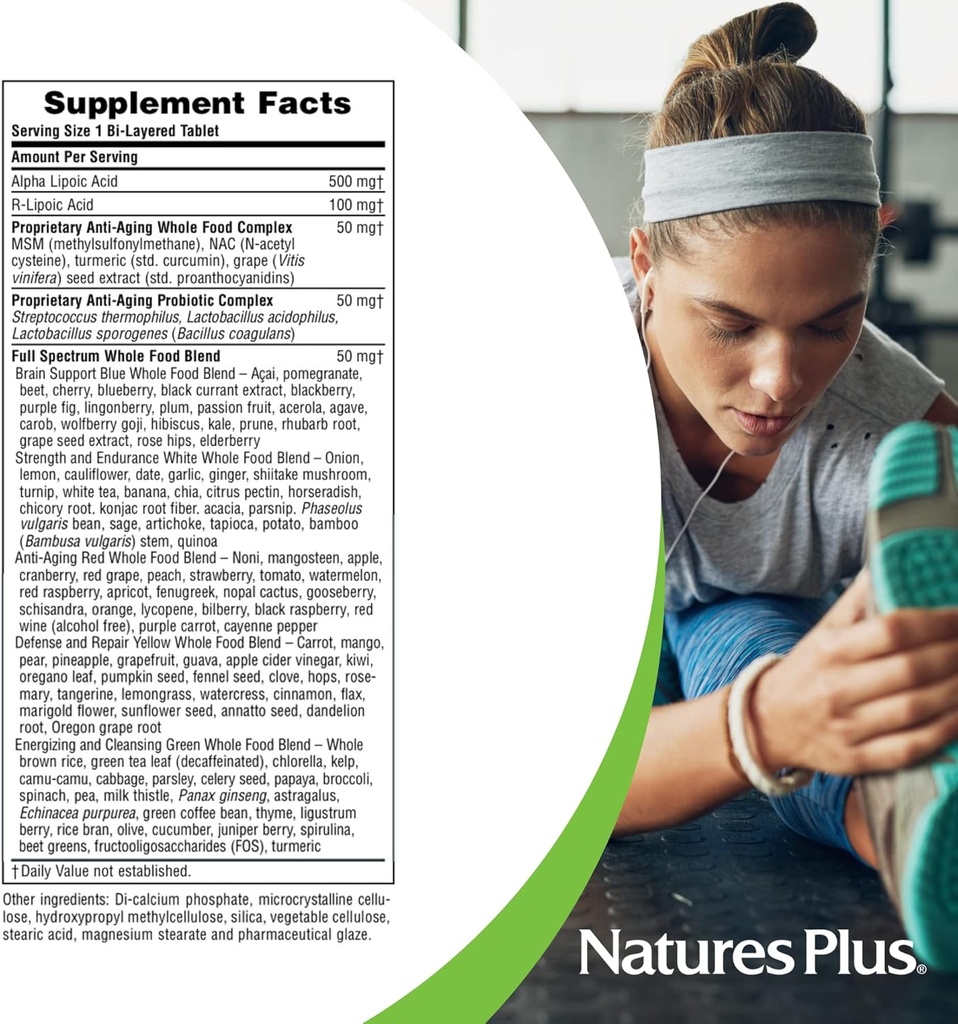 Natures Plus Ultra Lipoic - 30 Bi-Layered Tablets - Alpha Lipoic & R-Lipoic Acid - Antioxidant Support - with Probiotics & Age-Defying Nutrients - Gluten Free - 30 Servings 6