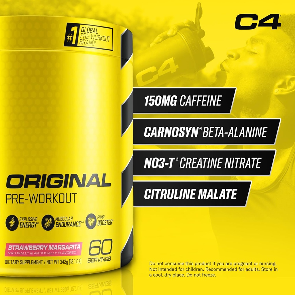 Cellucor C4 Original Pre Workout Powder Strawberry Margarita | Vitamin C for Immune Support | Sugar Free Preworkout Energy for Men & Women | 150mg Caffeine + Beta Alanine + Creatine | 60 Servings 3