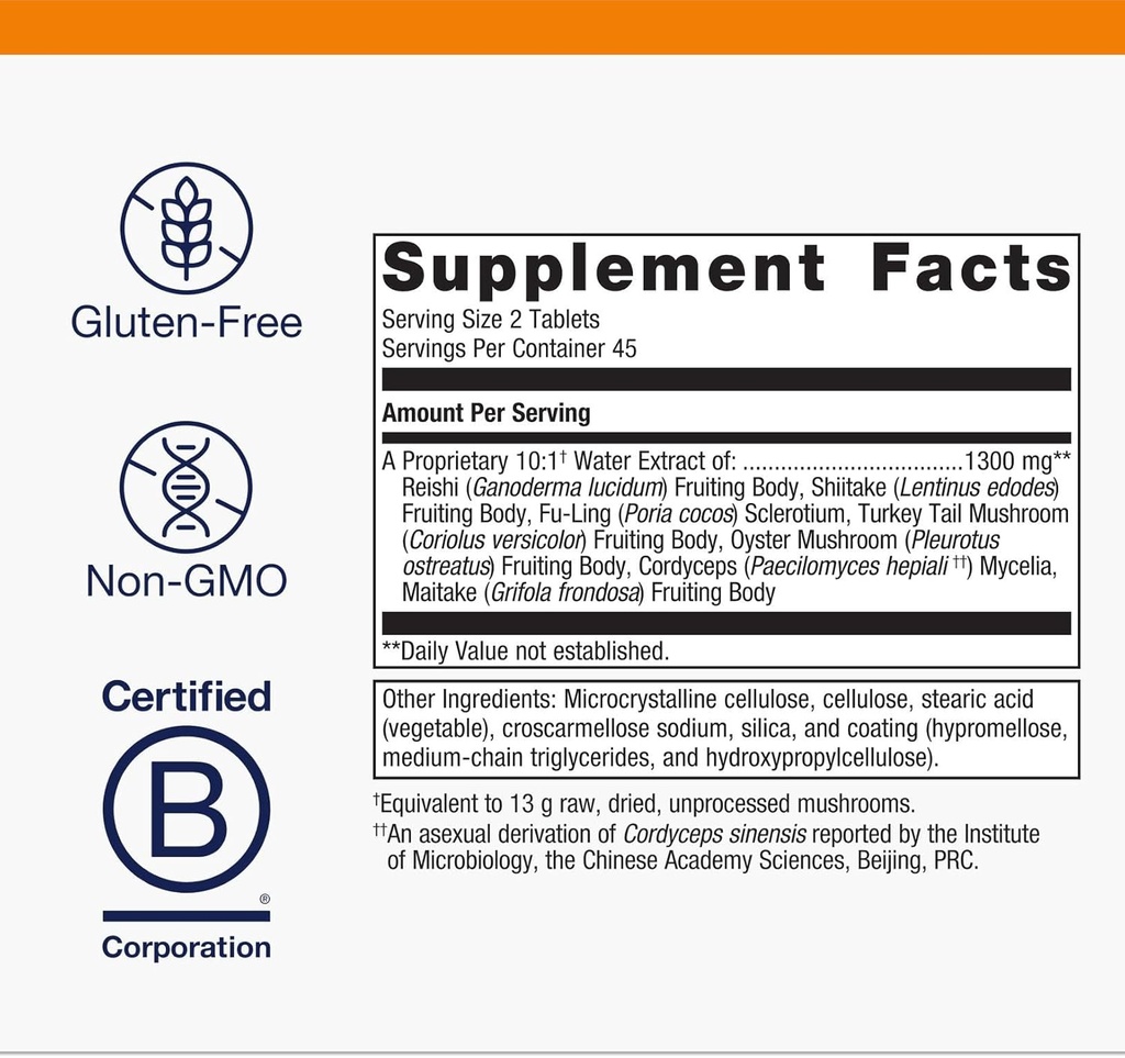Metagenics Mycotaki - Immune Support for System Under Occasional Stress* - with Reishi, Shiitake, Fu-Ling, Turkey Tail, Oyster, Cordyceps & Maitake - Non-GMO & Gluten Free - 90 Tablets 5