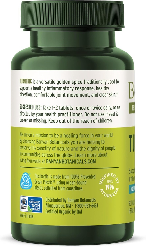 Banyan Botanicals Turmeric Tablets – Organic Turmeric Supplement (Curcuma Longa) – for Supporting Healthy Skin, Comfortable Joints & Overall Health* – 90 Tablets – Non-GMO Sustainably Sourced Vegan 3