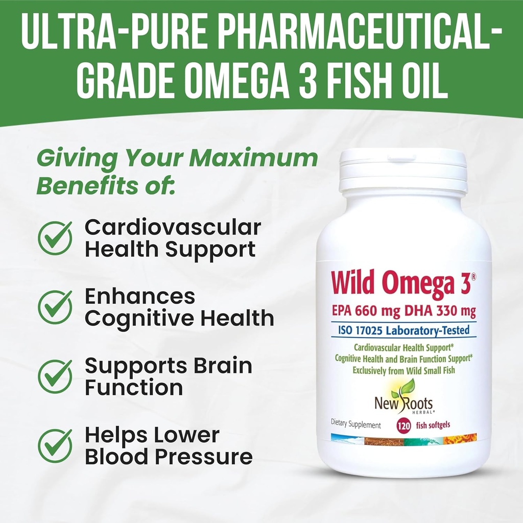 NEW ROOTS HERBAL Wild Omega-3 Fish Oil Supplement 900mg + EPA 600mg DHA 330 mg, Highest Concentration + Vitamin E (120 Softgels) 3