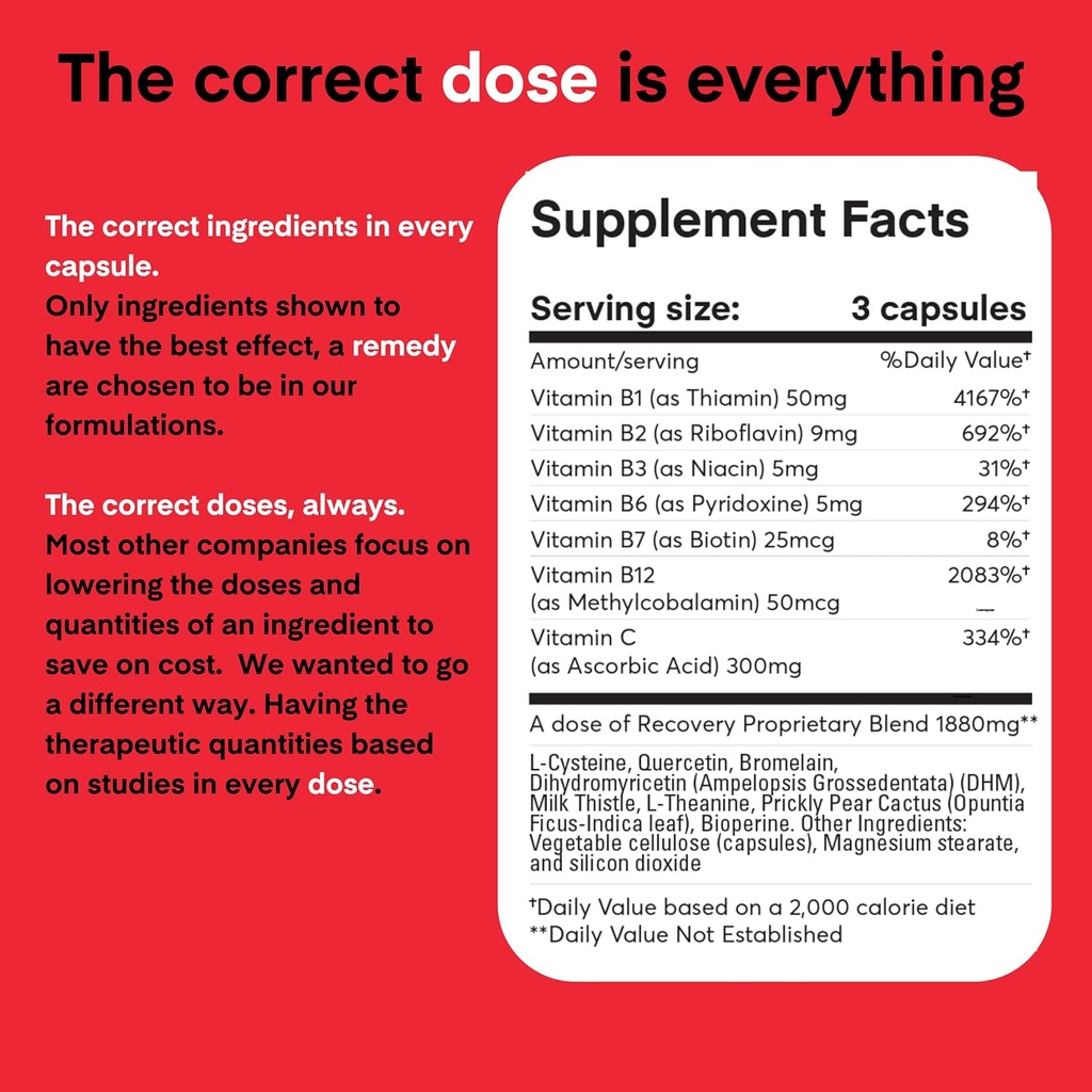 A dose of Recovery|Liver Detox | Made in USA | USDA | Hydration Support for Better Morning Recovery Asian Flush | Dihydromyricetin DHM, Quercetin, Vitamin B, Milk Thistle, Prickly Pear, | (45 Pills) 3