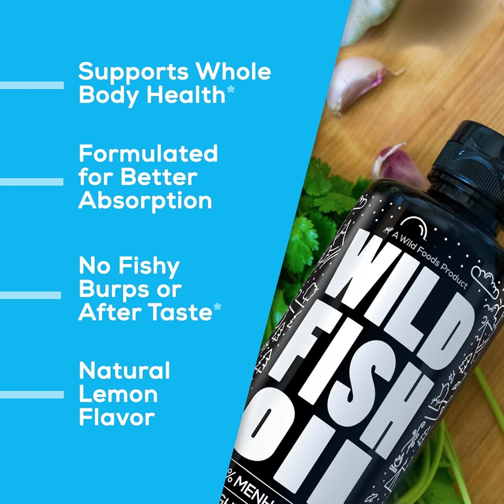 Wild Foods Liquid Omega 3 Fish Oil Supplement, Lemon, 16 oz (1 pk) | Wild Caught, Burpless, Odorless, Non-GMO, Gluten Free | DPA, DHA, EPA Triple Strength Heart & Joint Nutrition for Women & Men 6