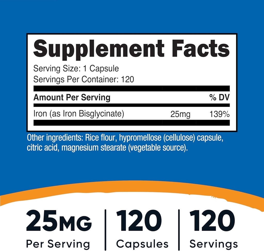 Nutricost Iron Bisglycinate Supplement (25mg) 120 Capsules - from Ferrous Bisglycinate Chelate - Non-GMO & Gluten-Free 3