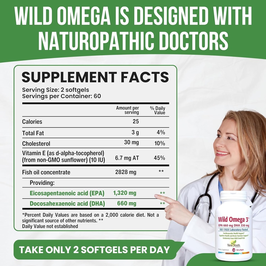 NEW ROOTS HERBAL Wild Omega-3 Fish Oil Supplement 900mg + EPA 600mg DHA 330 mg, Highest Concentration + Vitamin E (120 Softgels) 5