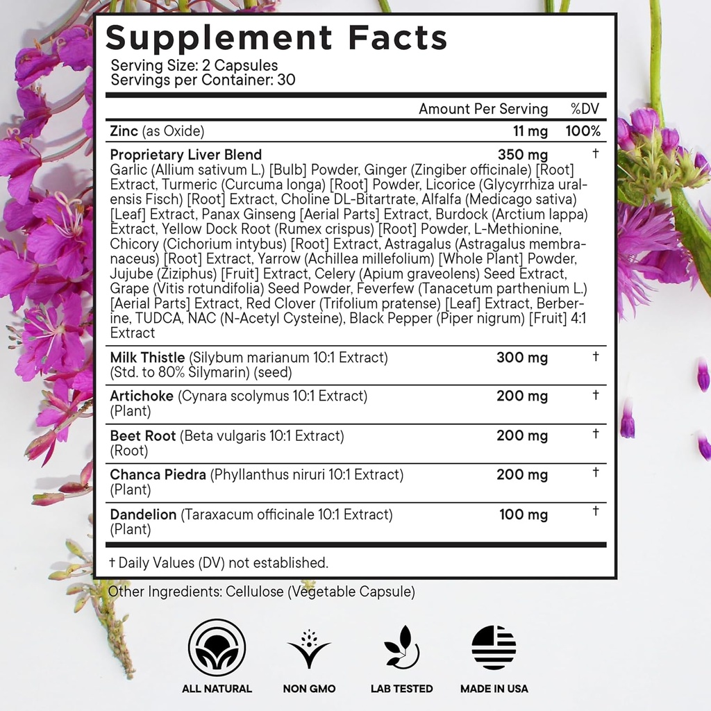 Milk Thistle NAC Chanca Piedra Beet Root Artichoke Dandelion Root - Liver Supplement Plus Astragalus TUDCA Choline & Ginger- 120 Count 3