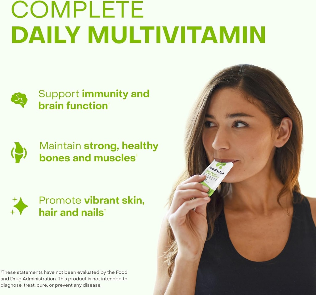 Healthycell Vegan Daily Multivitamin Liquid Supplement with Iron and Omega-3, 25+ Essential Vitamins, Minerals & Nutrients for Brain & Heart Health, Immune Support & Energy - 30 Gel Packs 3