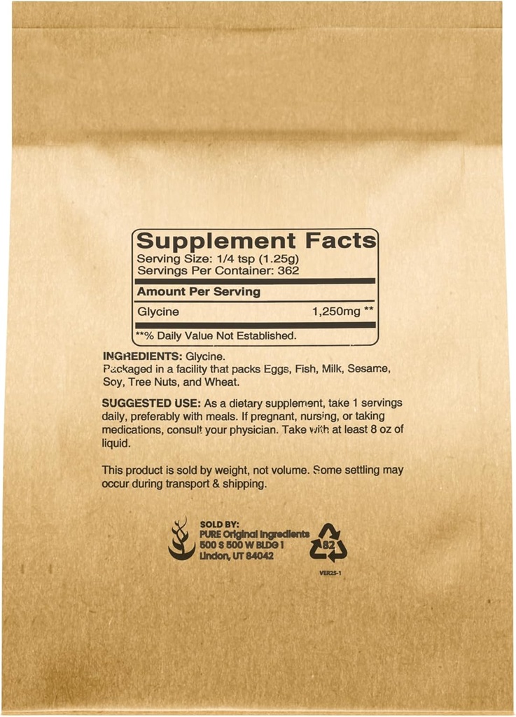 PURE ORIGINAL INGREDIENTS Glycine Power, 1 lb, Non-GMO, Non-Essential Amino Acid 3