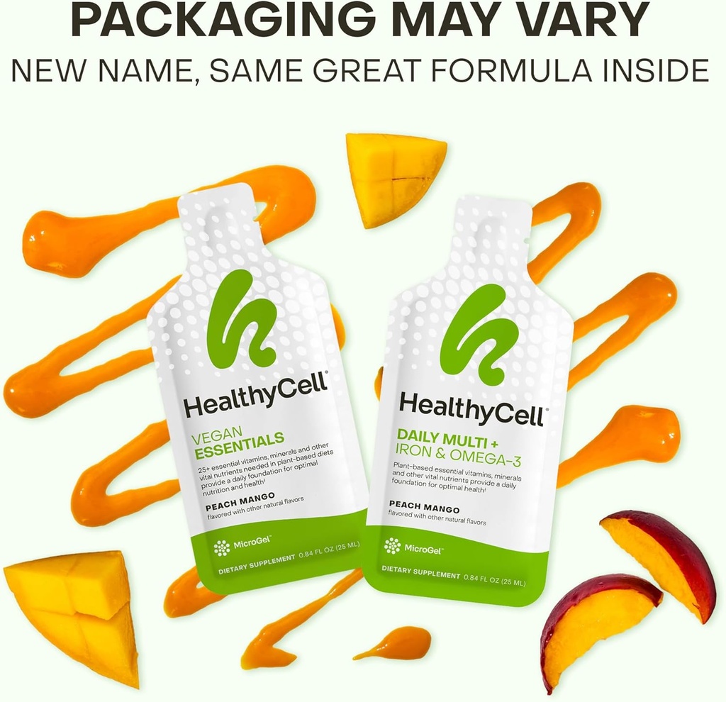 Healthycell Vegan Daily Multivitamin Liquid Supplement with Iron and Omega-3, 25+ Essential Vitamins, Minerals & Nutrients for Brain & Heart Health, Immune Support & Energy - 30 Gel Packs 6